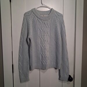 Tommy Hilfiger Womens Light Blue Cable Knit Cotton Sweater Crew Neck Large L016